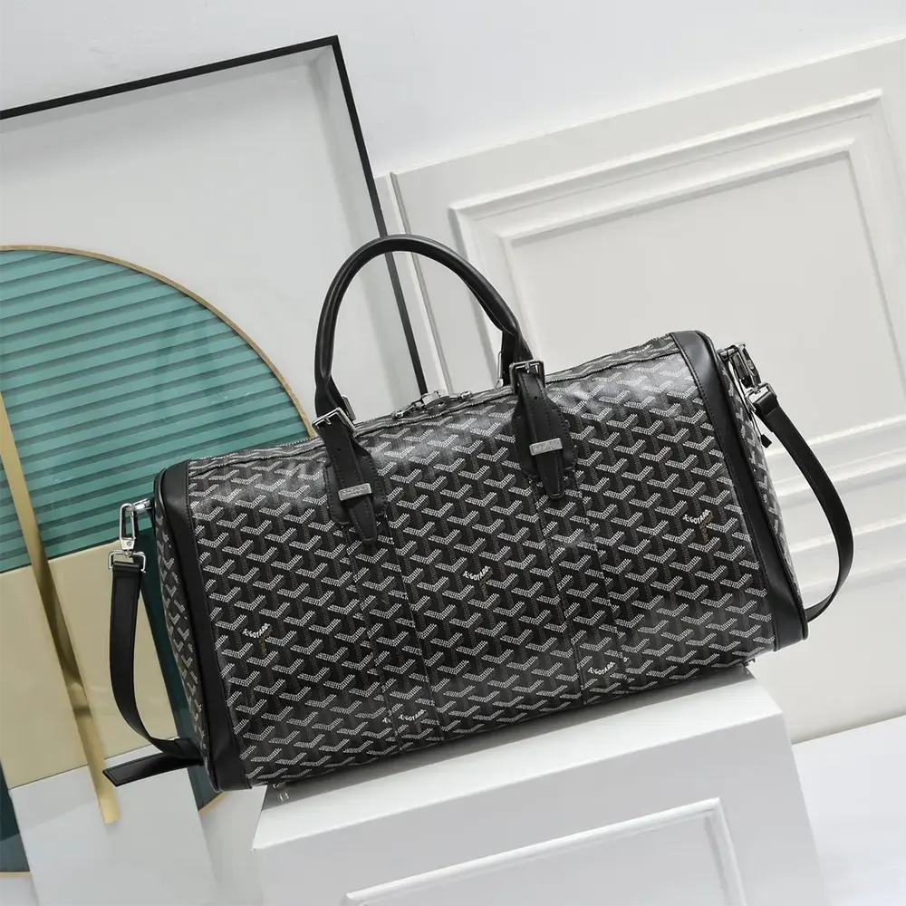 Close-up of Goyardine coated canvas pattern on Boston 50 Bag-Black