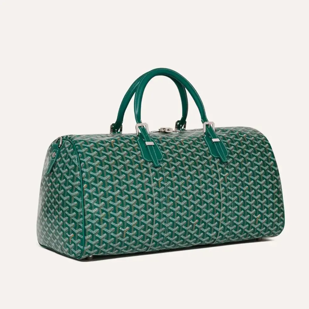 Front angle of Goyard Unisex Boston 50 Bag-Green showing green coated canvas