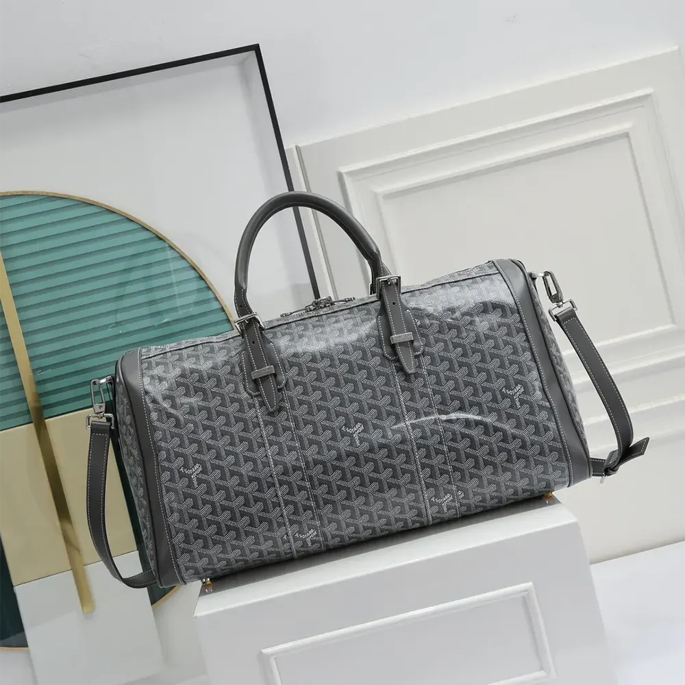 Side view of spacious silhouette of Goyard Unisex Boston 50 Bag-Grey