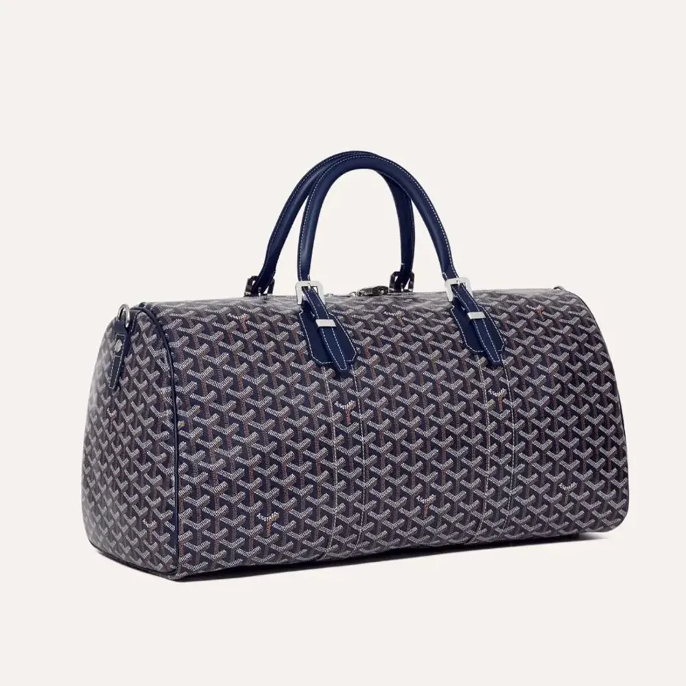 Front view of Goyard Unisex Boston 50 Bag-Navy Blue with handles