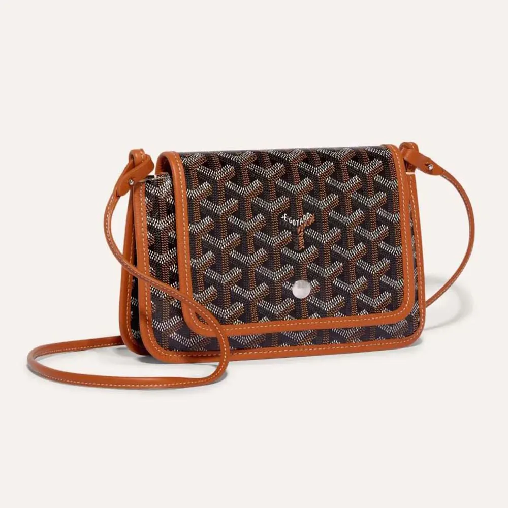 Front view of Goyard Women Plumet Pocket Wallet-Brown showing Chevron pattern