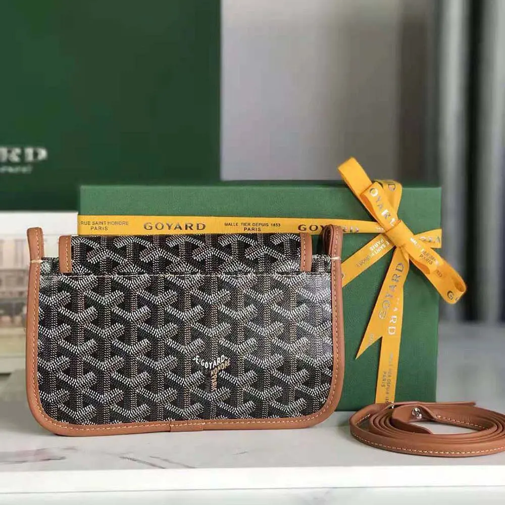 Side angle of slim profile on Goyard Women Plumet Pocket Wallet-Brown