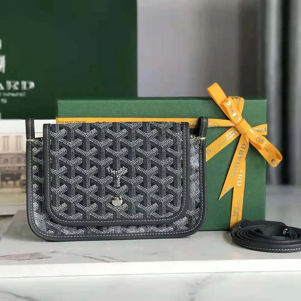 Side profile of Goyard Women Plumet Pocket Wallet-Grey highlighting slim silhouette