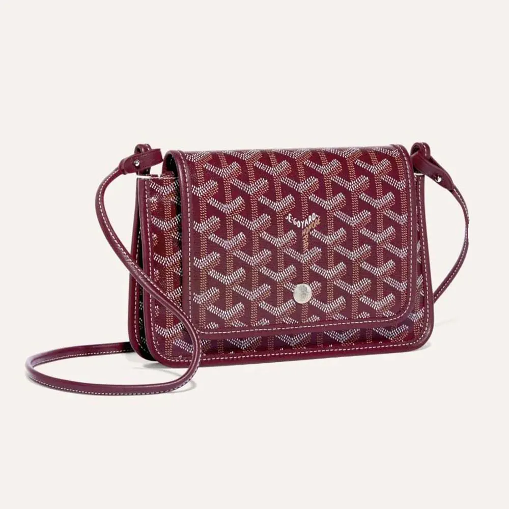 Front view of Goyard Women Plumet Pocket Wallet-Maroon with snap closure