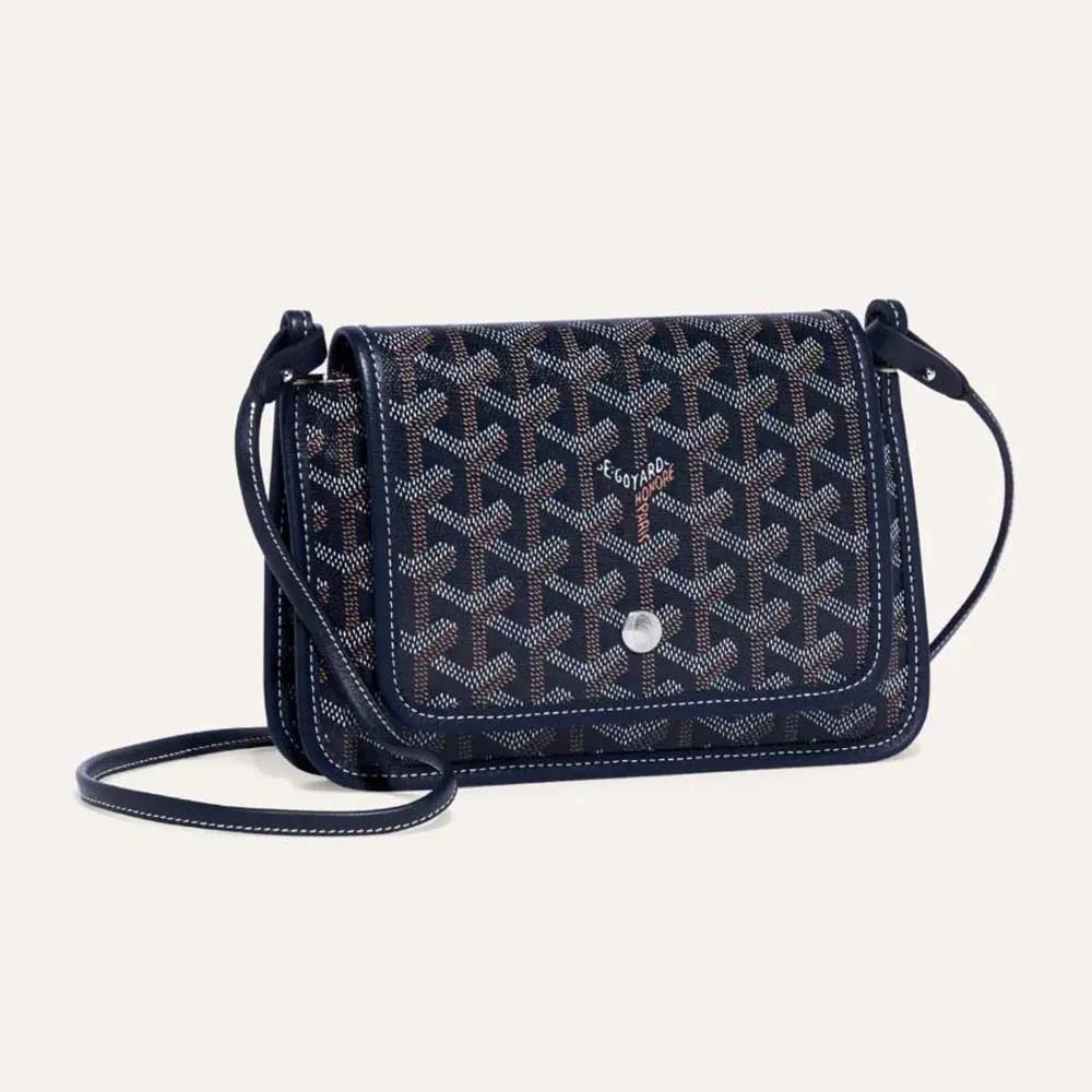 Front view of Goyard Women Plumet Pocket Wallet-Navy with gold hardware