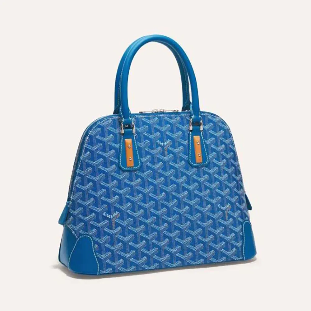 Front view of Goyard Women Vendôme PM Bag-Blue showing signature Chevron pattern