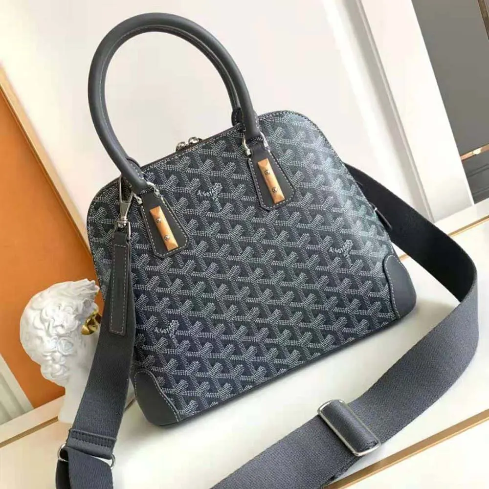 Close-up of Goyard Vendôme PM Bag-Grey brass hardware and flap closure