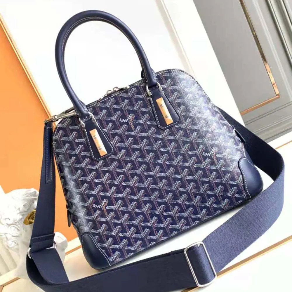 Side angle of Goyard Women Vendôme PM Bag-Navy with shoulder strap
