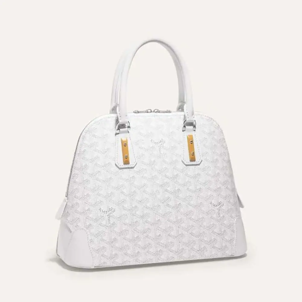 Front view of Goyard Women Vendôme PM Bag-White showing Chevron pattern