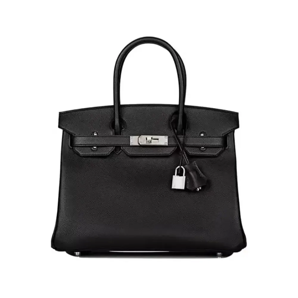 Front view of Hermes Birkin 30 Bag in Epsom Leather Black Silver hardware