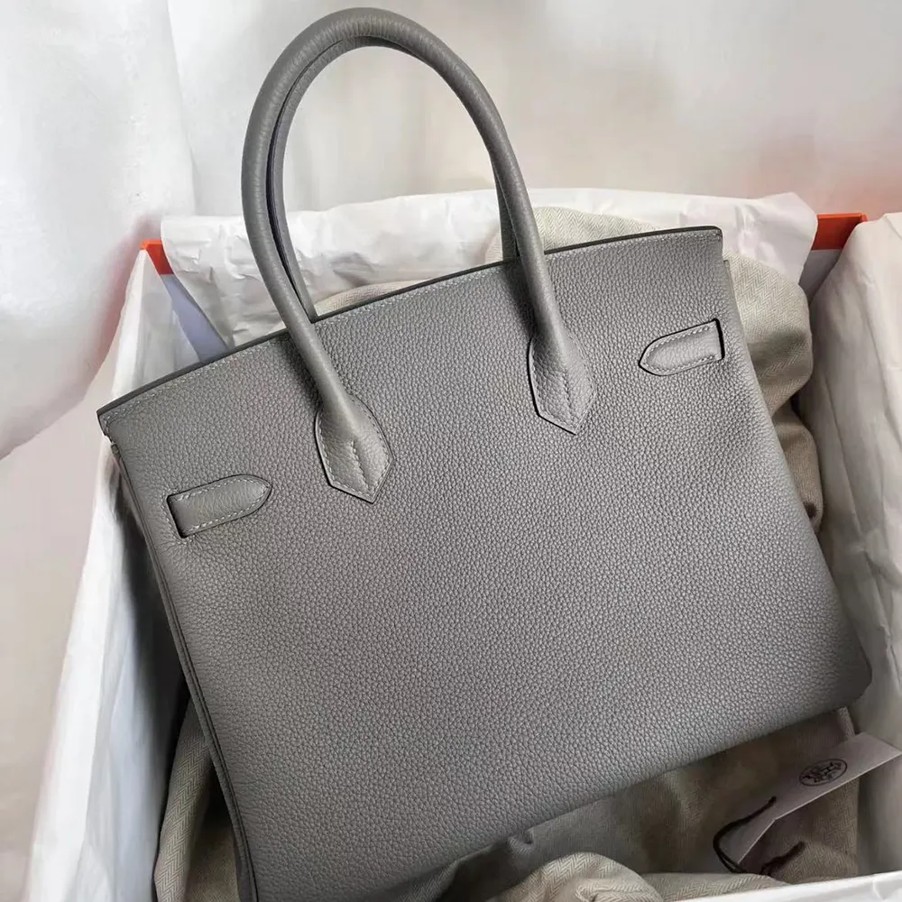 Hermes Birkin 30 Bag in Epsom Leather with Silver Hardware-Grey - image 5