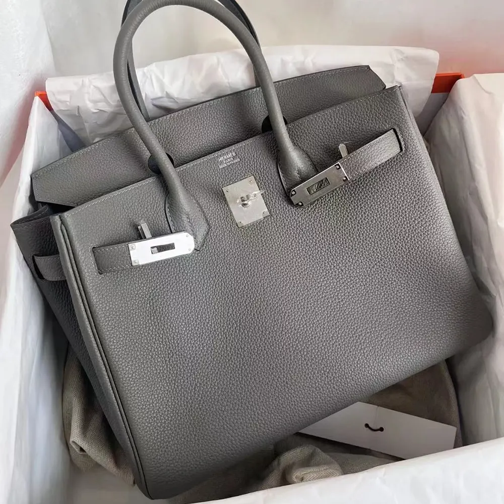 Hermes Birkin 30 Bag in Epsom Leather with Silver Hardware-Grey - image 4
