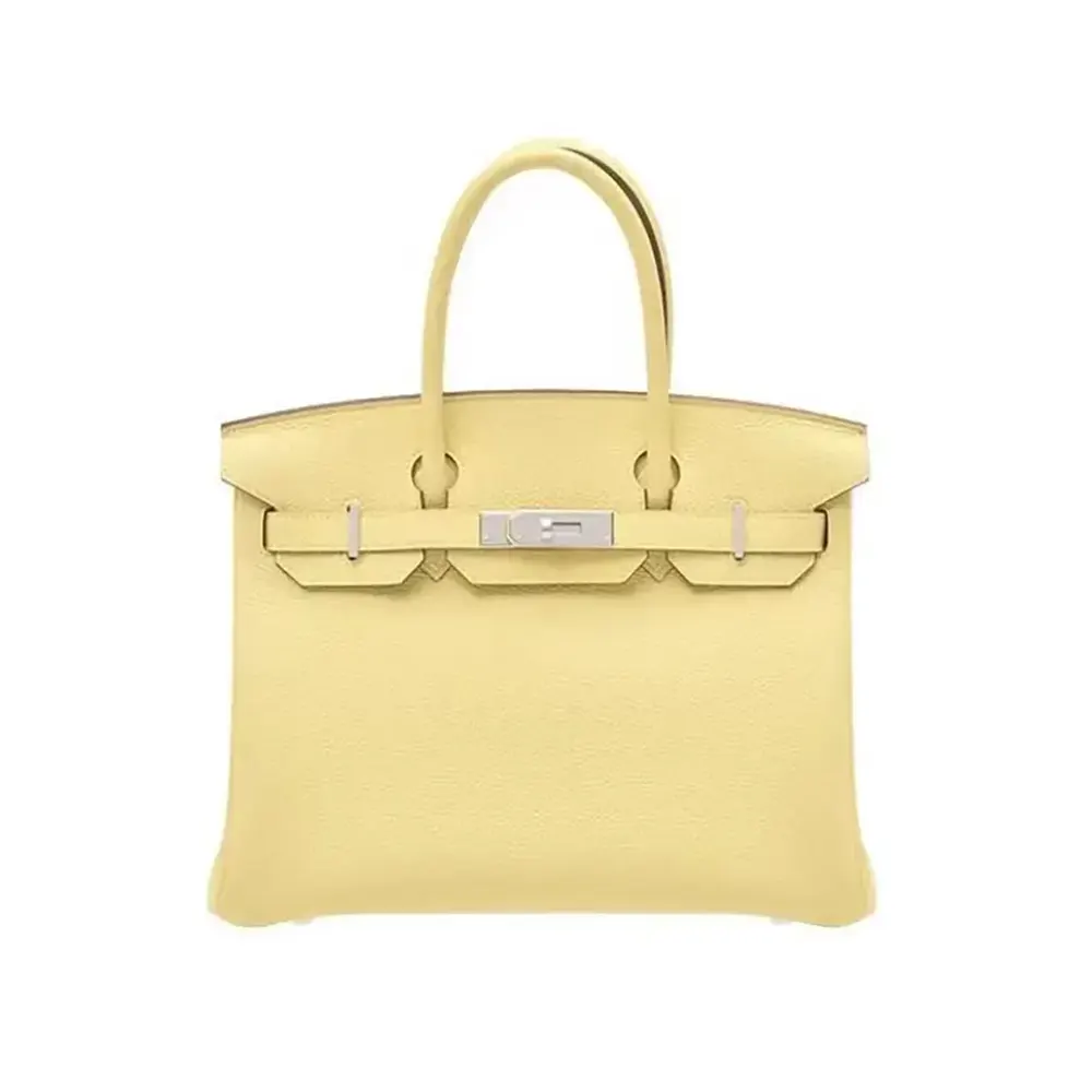 Front view of Hermes Birkin 30 Bag in Yellow Epsom leather with silver hardware