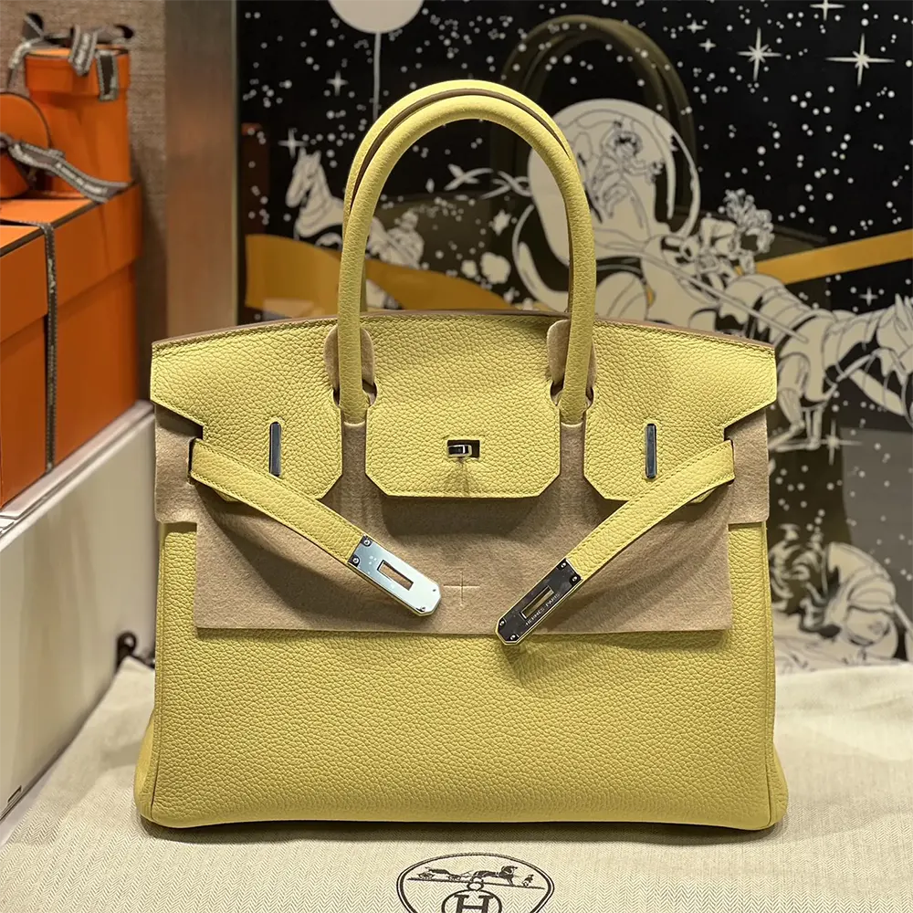 Hermes Birkin 30 Bag in Epsom Leather with Silver Hardware-Yellow/Silver - image 5