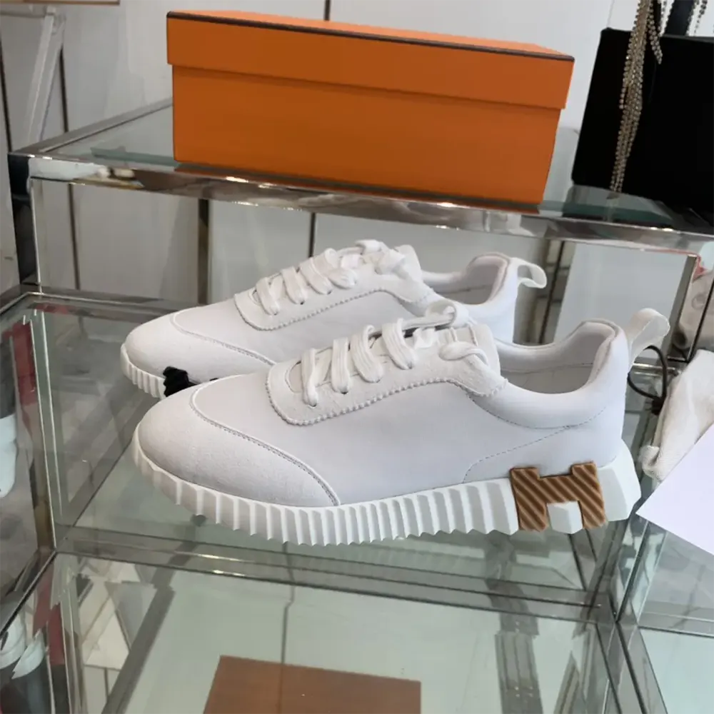 Top view of Hermes Unisex Bouncing Sneaker highlighting lace detail