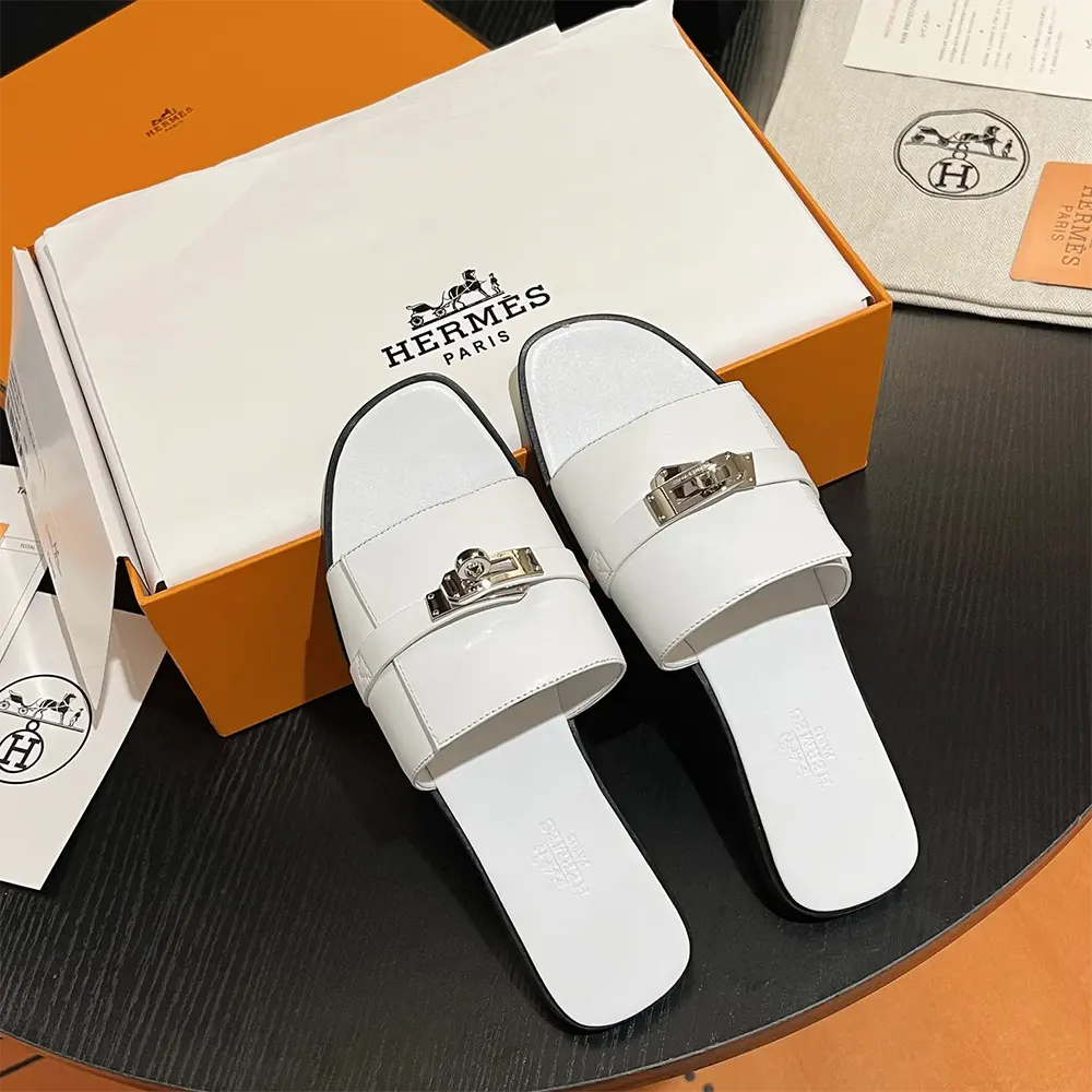 Top view of Hermes Women Giulia Sandal-White highlighting open-toe design