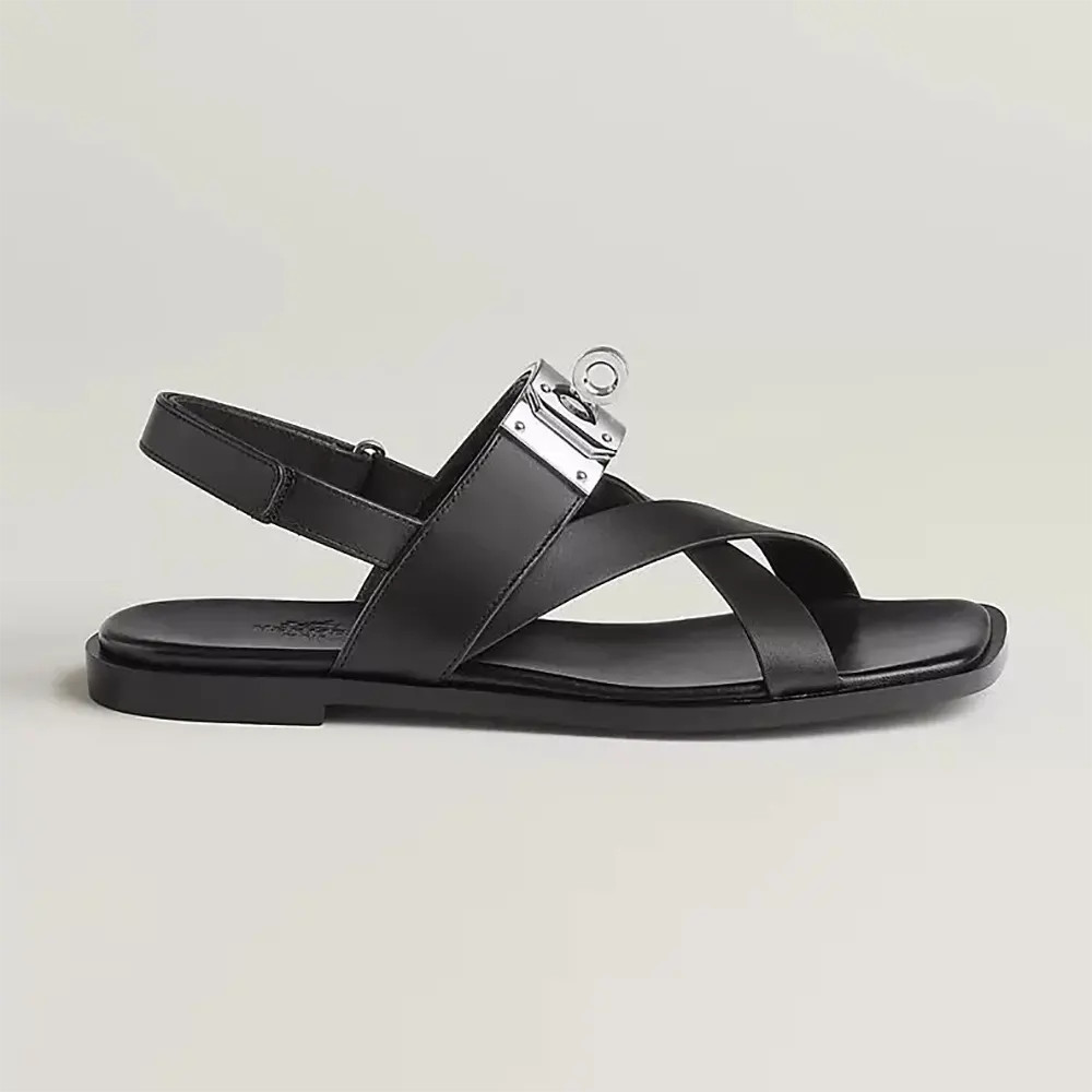 Side view of Hermes Women Ines Sandal-Black showing heel height