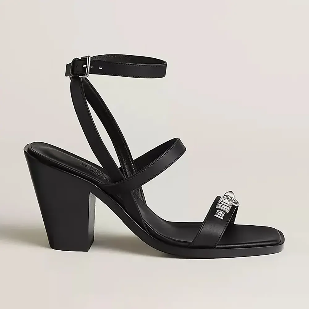 Side view of Hermes Women Ivresse 65 Sandal-Black showing heel height