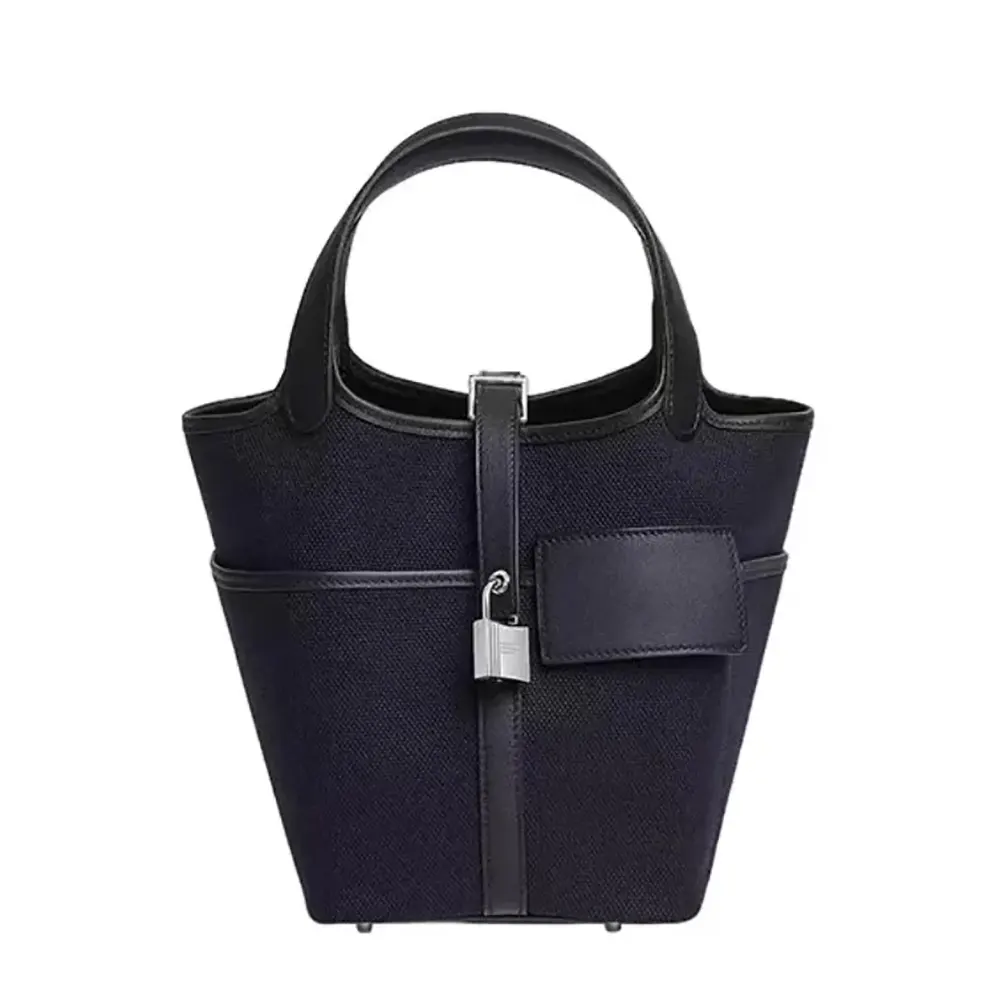 Front view of Hermes Women Picotin Lock 18 Pockets in black Goeran canvas leather