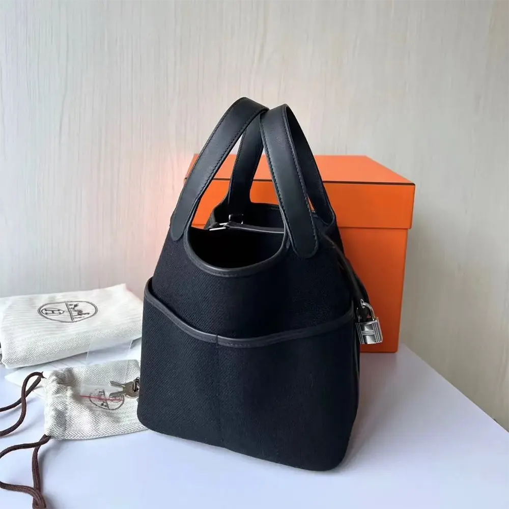 Hermes Women Picotin Lock 18 Pockets in Goeran Canvas Leather-Black - image 4