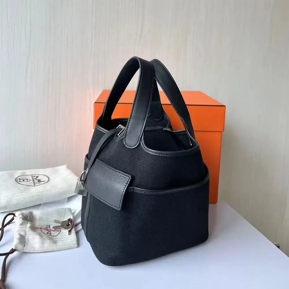Hermes Women Picotin Lock 18 Pockets in Goeran Canvas Leather-Black - image 5