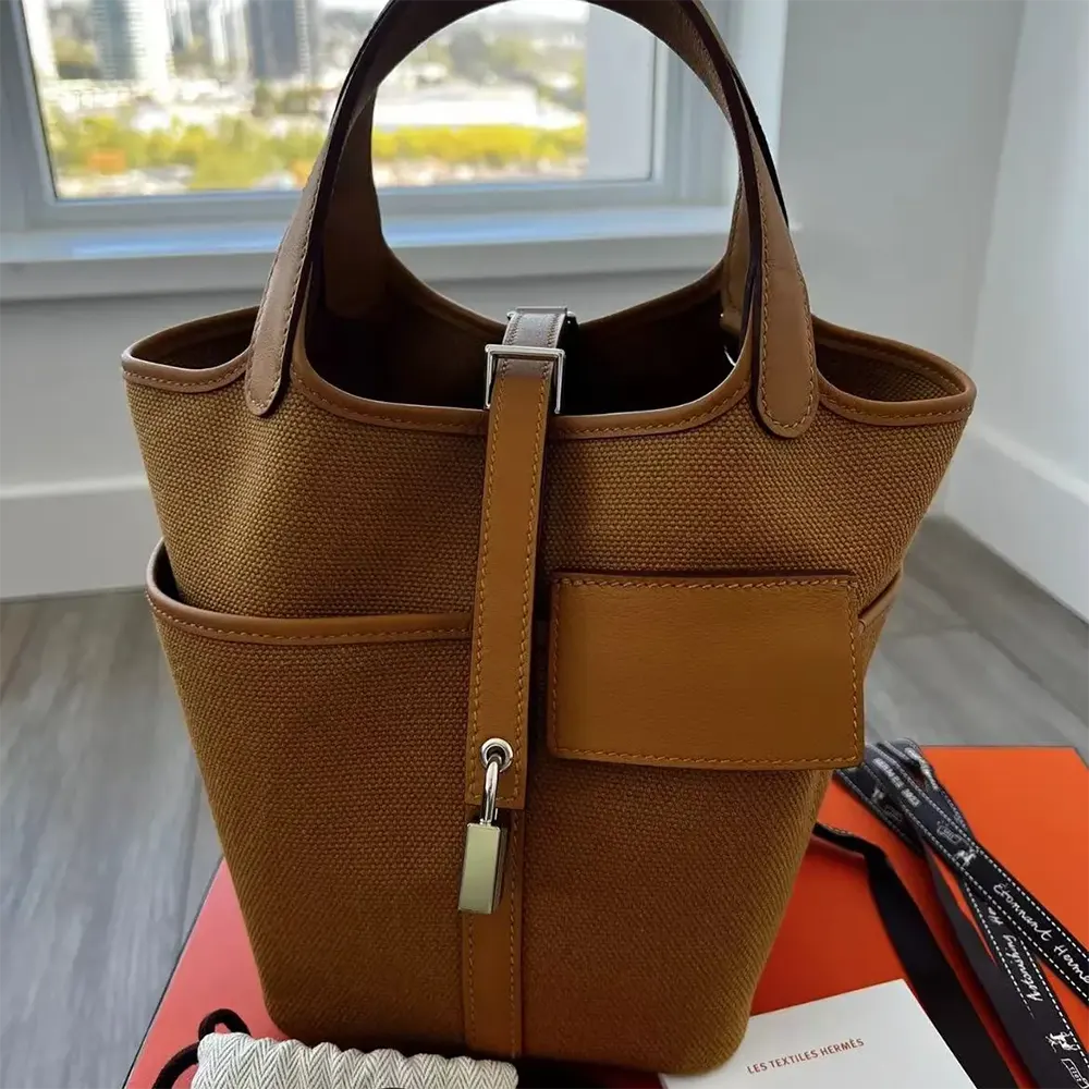 Hermes Women Picotin Lock 18 Pockets in Goeran Canvas Leather-Brown - image 4