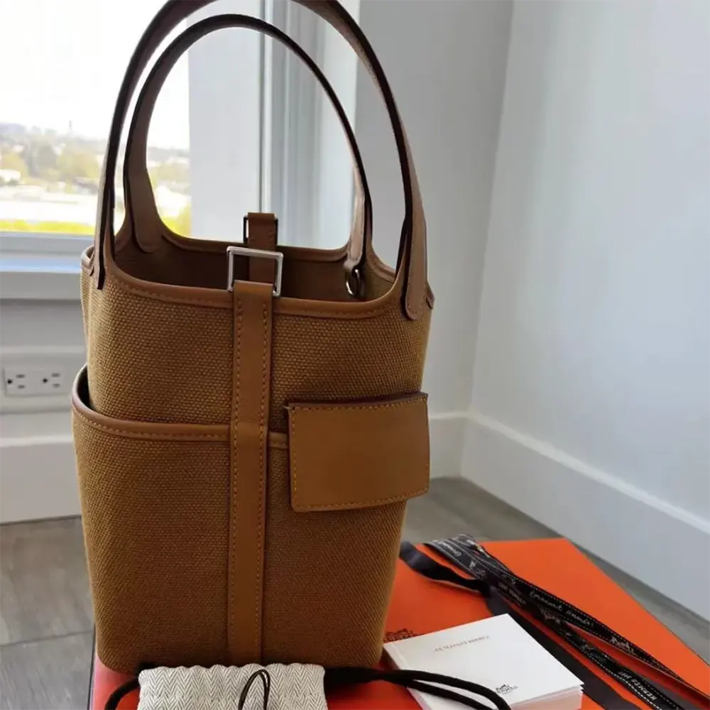 Hermes Women Picotin Lock 18 Pockets in Goeran Canvas Leather-Brown - image 5