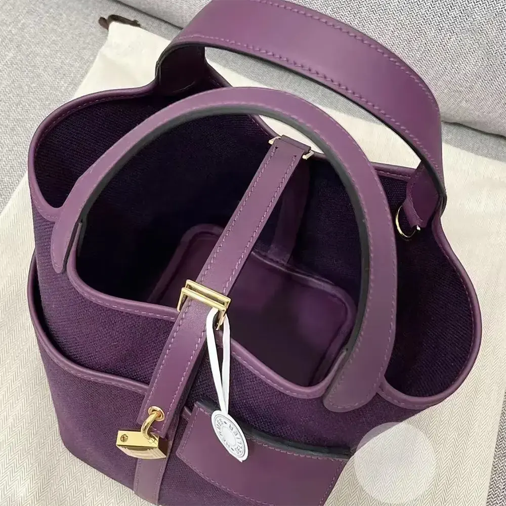 Hermes Women Picotin Lock 18 Pockets in Goeran Canvas Leather-Purple - image 10