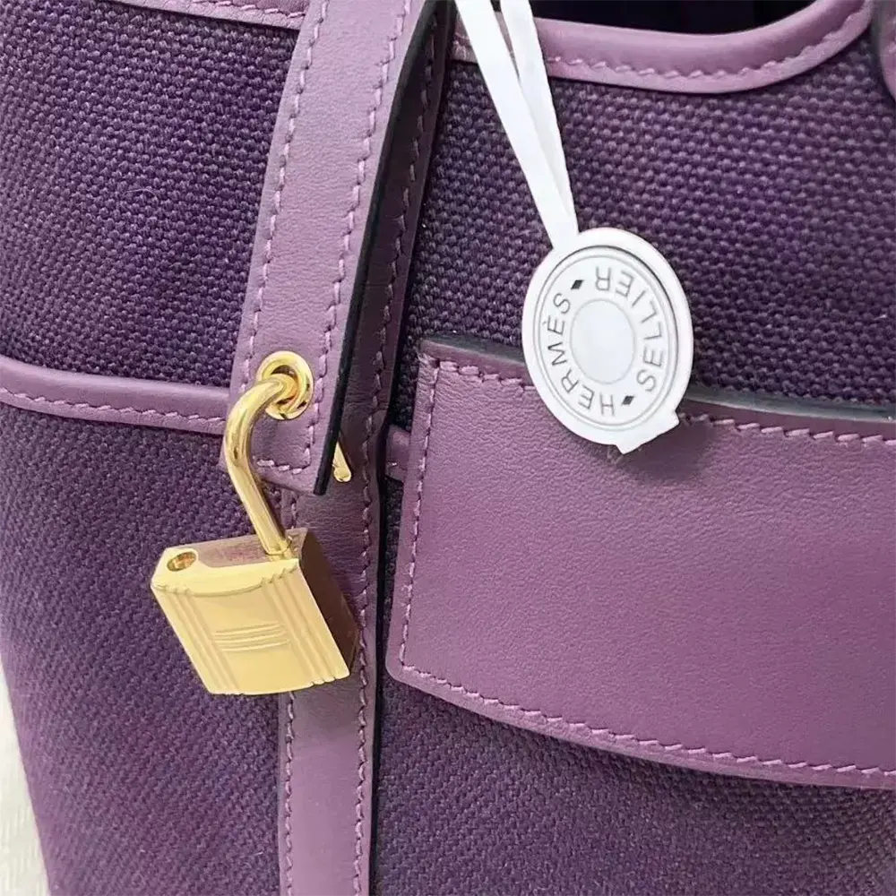 Hermes Women Picotin Lock 18 Pockets in Goeran Canvas Leather-Purple - image 9