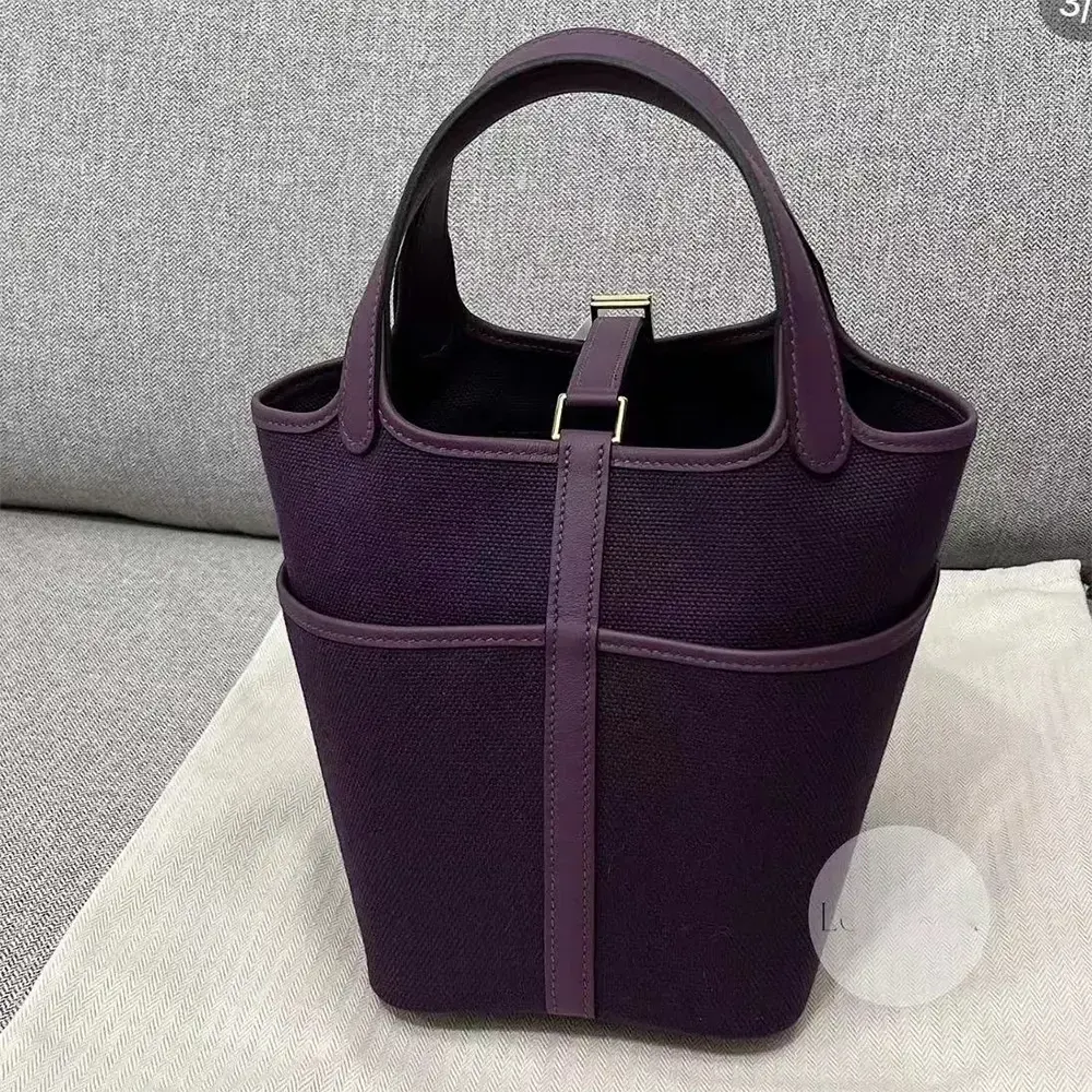 Hermes Women Picotin Lock 18 Pockets in Goeran Canvas Leather-Purple - image 5