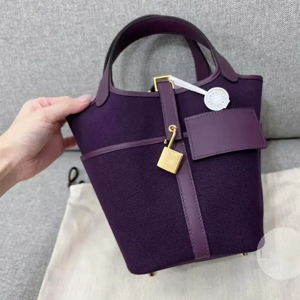 Hermes Women Picotin Lock 18 Pockets in Goeran Canvas Leather-Purple - image 4