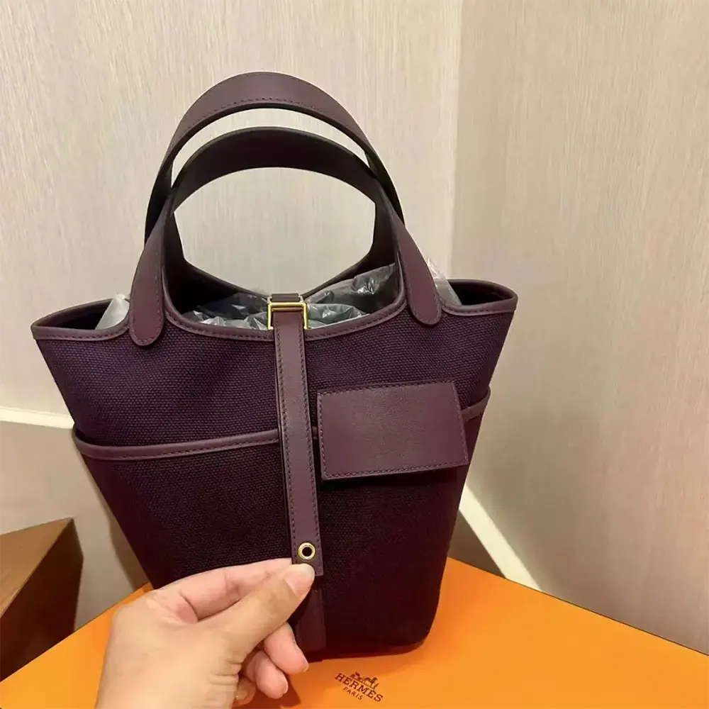 Hermes Women Picotin Lock 18 Pockets in Goeran Canvas Leather-Purple - image 8