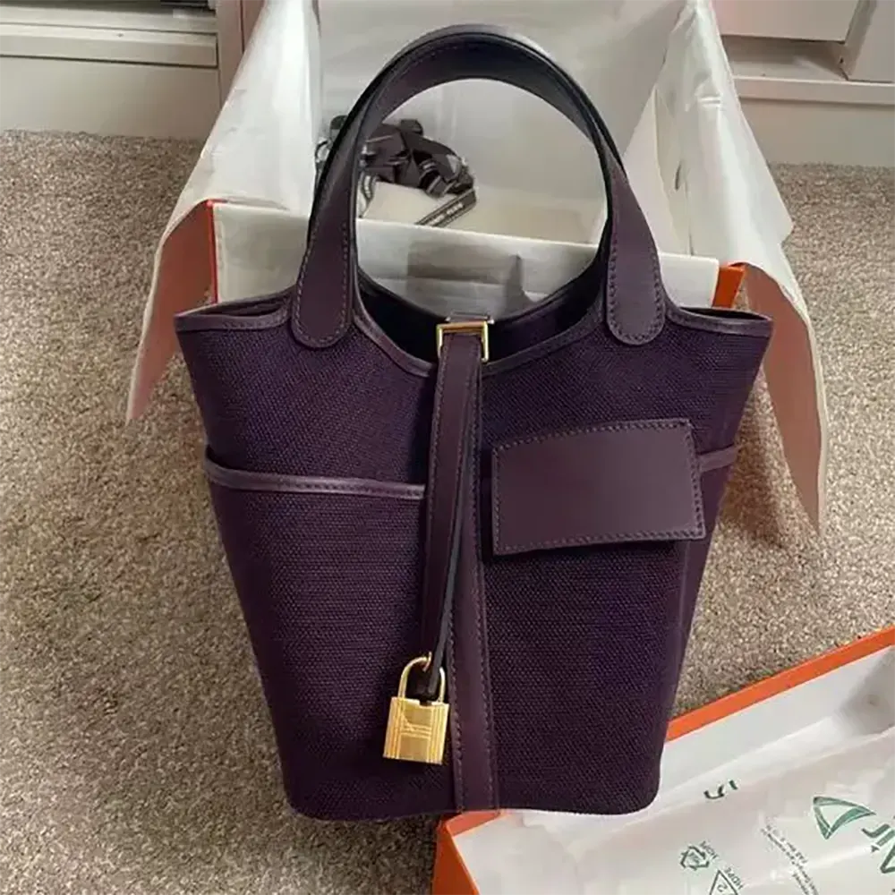 Hermes Women Picotin Lock 18 Pockets in Goeran Canvas Leather-Purple - image 7