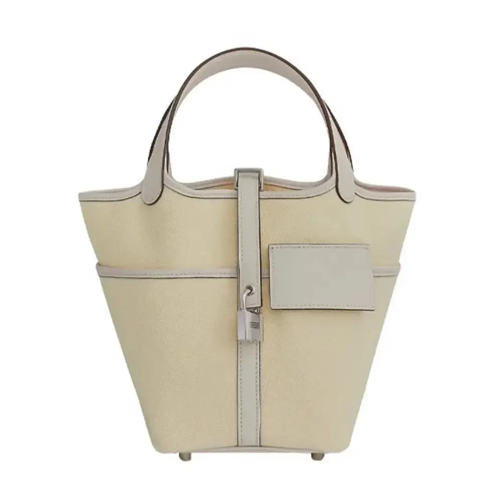 Front angle of Hermes Women Picotin Lock 18 Pockets white handbag
