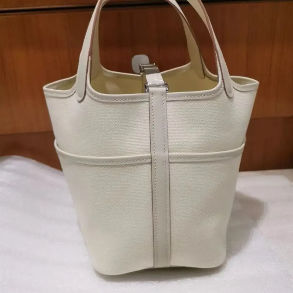 Hermes Women Picotin Lock 18 Pockets in Goeran Canvas Leather-White - image 6