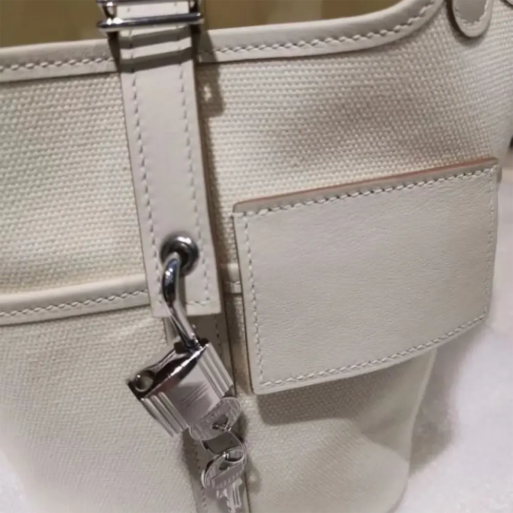 Hermes Women Picotin Lock 18 Pockets in Goeran Canvas Leather-White - image 8