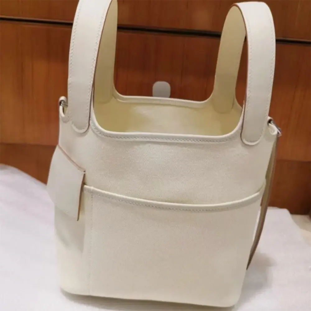 Hermes Women Picotin Lock 18 Pockets in Goeran Canvas Leather-White - image 7