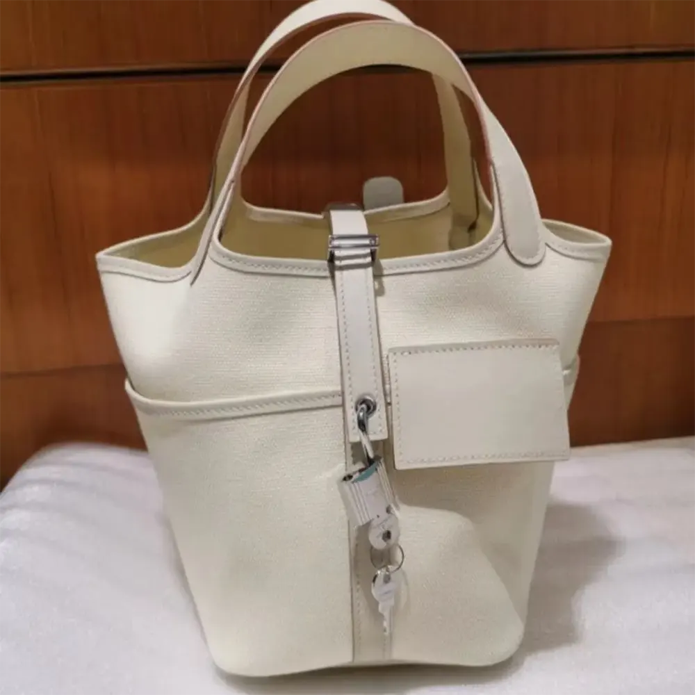 Hermes Women Picotin Lock 18 Pockets in Goeran Canvas Leather-White - image 5
