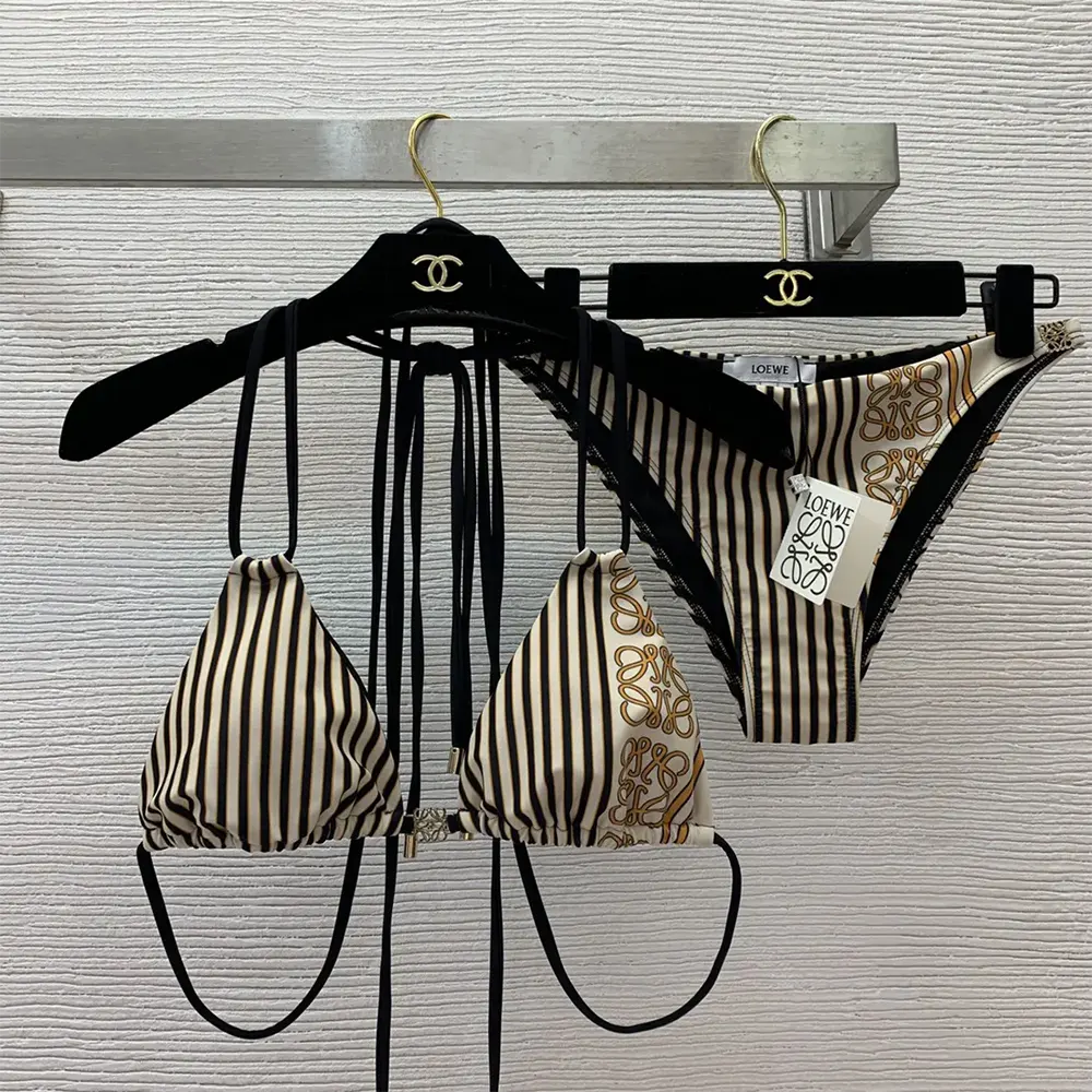 Close-up of Loewe Women Bikini Bottoms fabric texture and logo detail