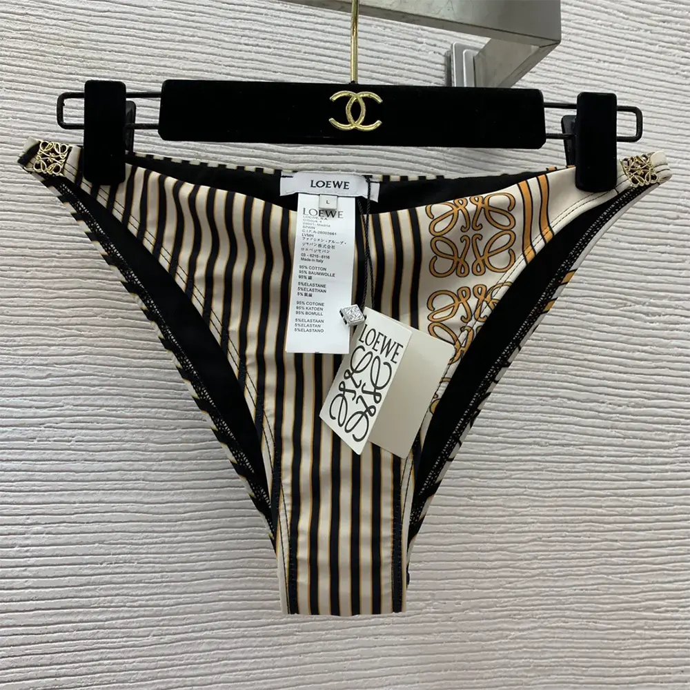 Side angle of Loewe Women Bikini Top and Bottoms showing silhouette