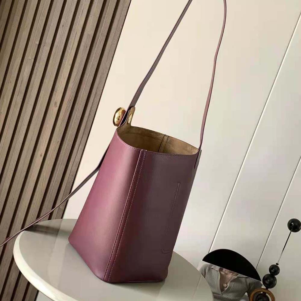 Loewe Unisex Mini Pebble Bucket Bag in Mellow Calfskin-Maroon - image 4