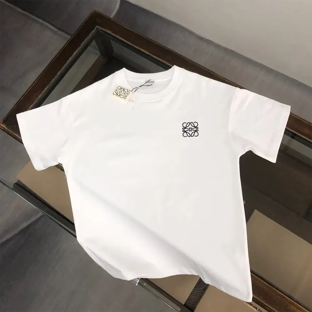 Close-up of Loewe embossed logo detail on Cotton-White T-shirt