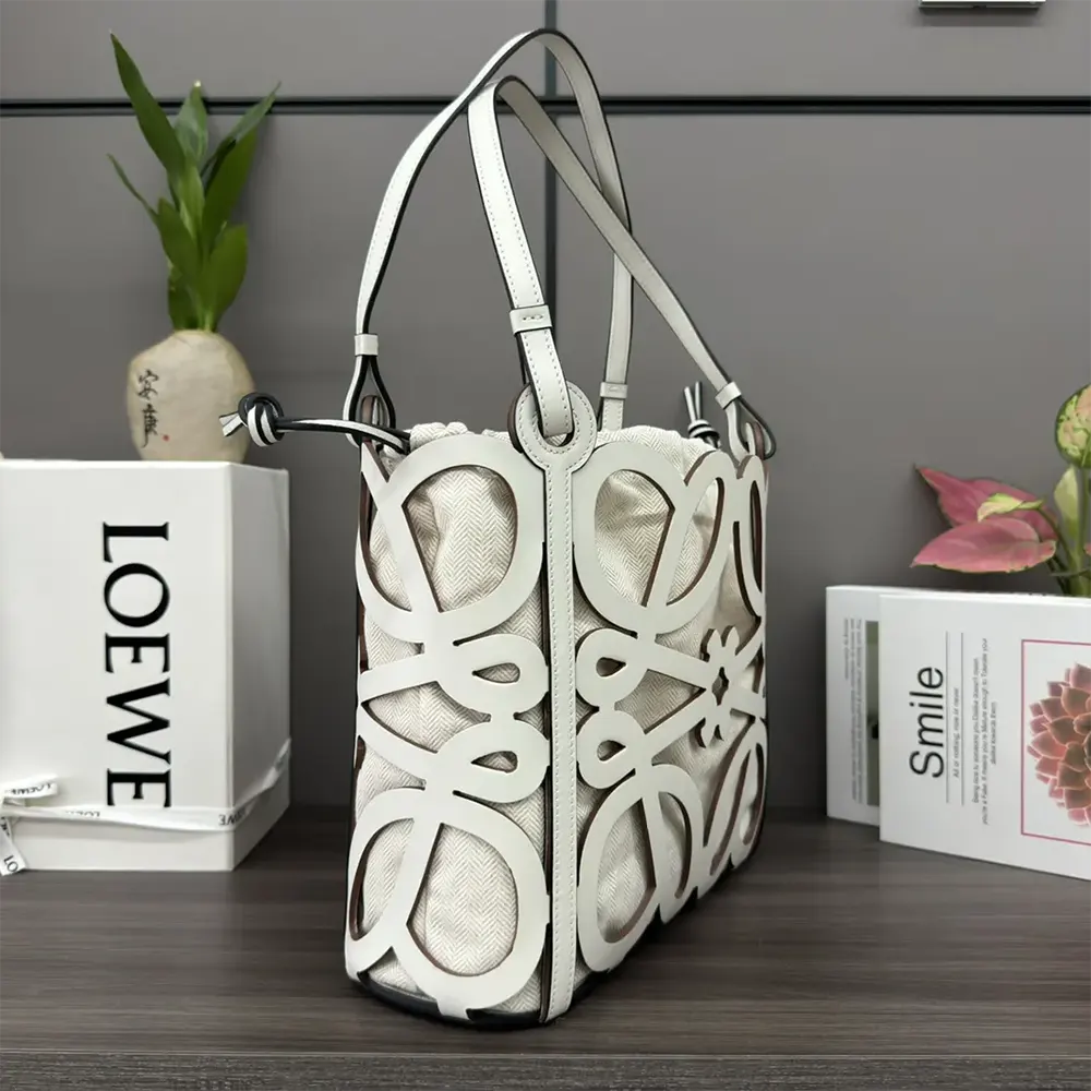 Loewe Women Small Anagram Cut-out Tote in Calfskin-White - image 4