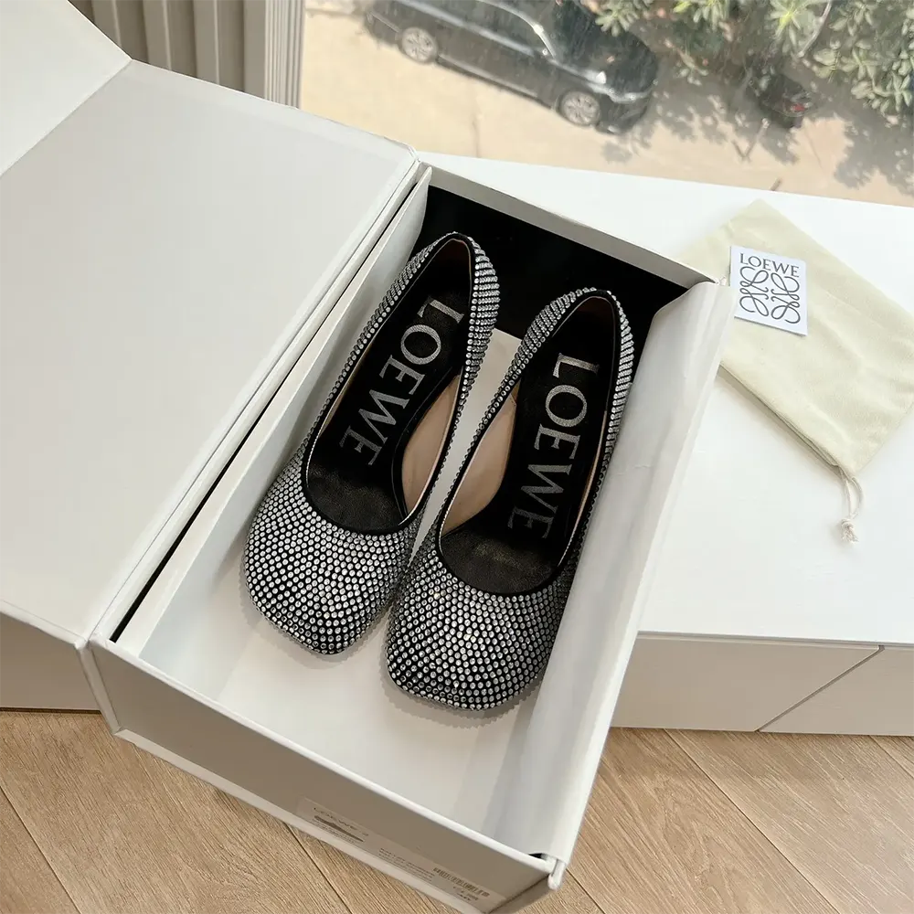 Close-up of sparkling rhinestone details on Loewe Women Toy Pump