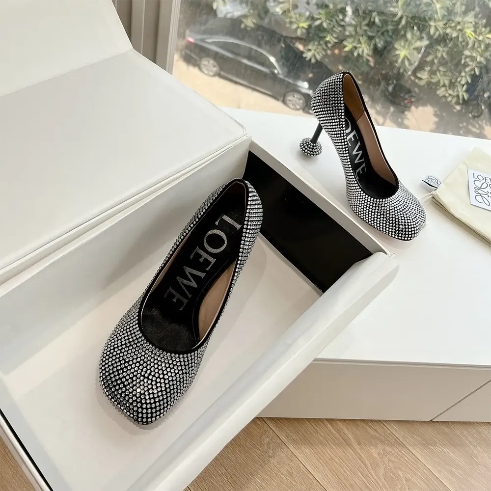 Loewe Women Toy Pump in Suede and Allover Rhinestones-Black - image 4