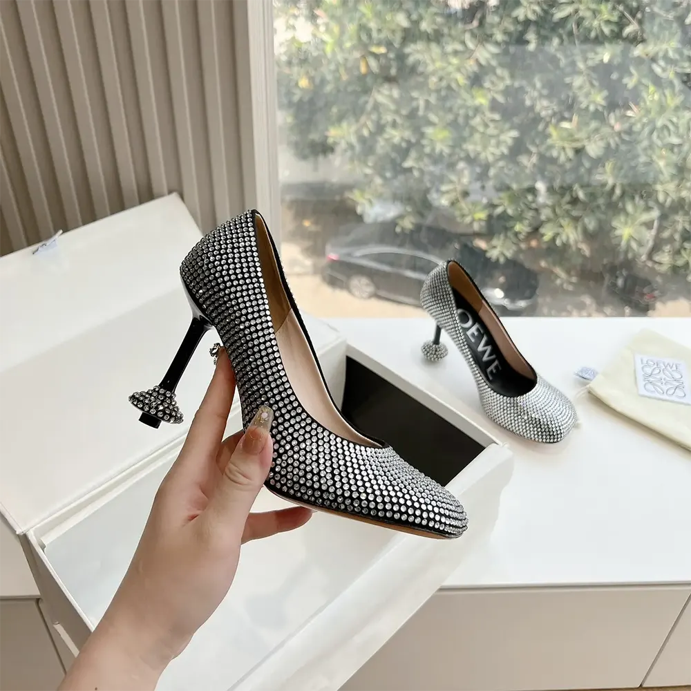 Loewe Women Toy Pump in Suede and Allover Rhinestones-Black - image 5