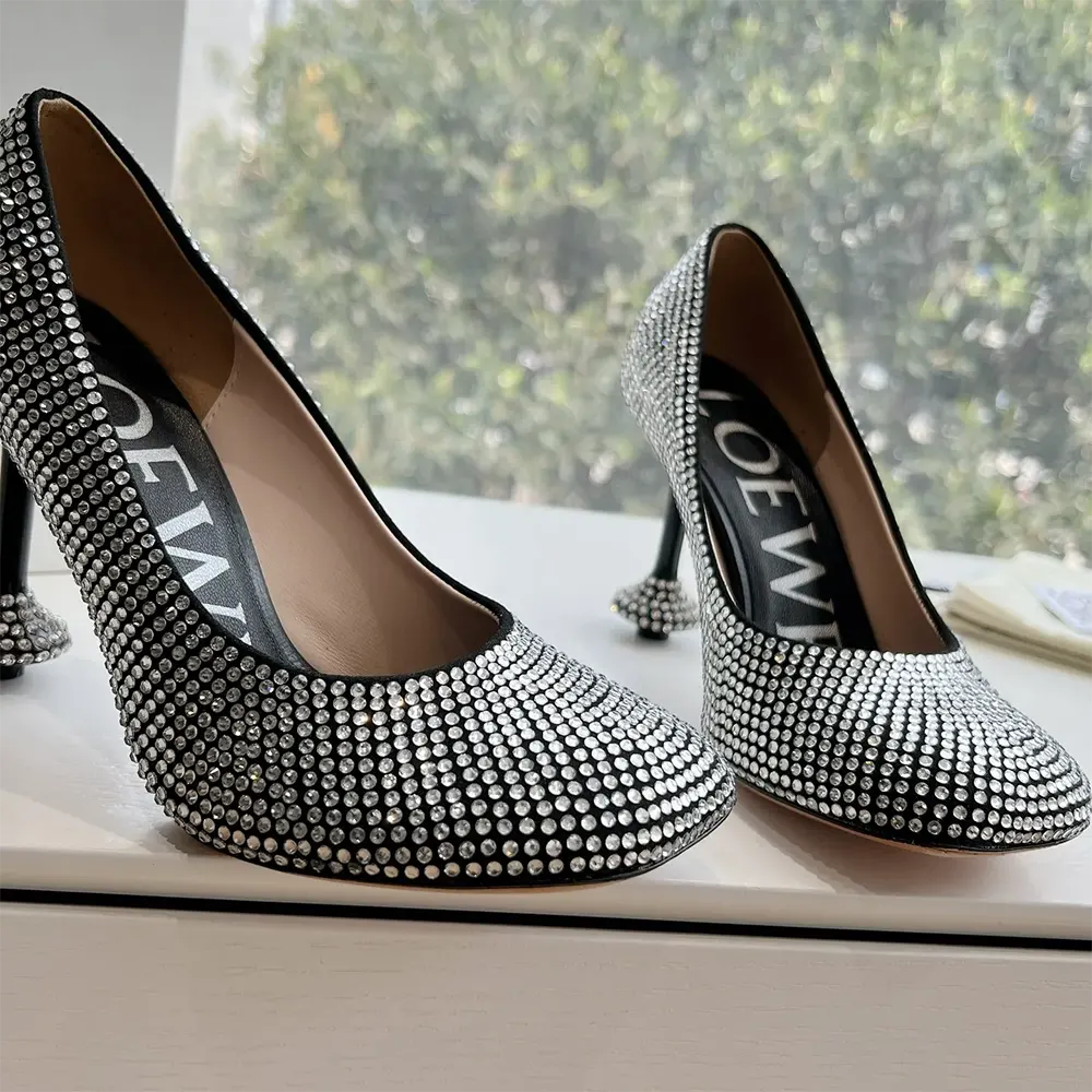 Loewe Women Toy Pump in Suede and Allover Rhinestones-Black - image 9