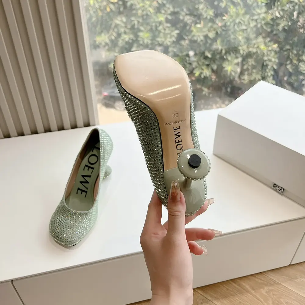 Loewe Women Toy Pump in Suede and Allover Rhinestones-Lime - image 10