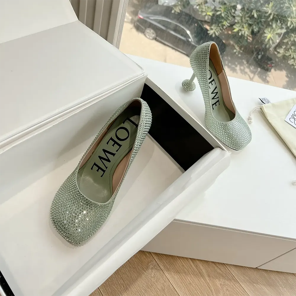Loewe Women Toy Pump in Suede and Allover Rhinestones-Lime - image 4