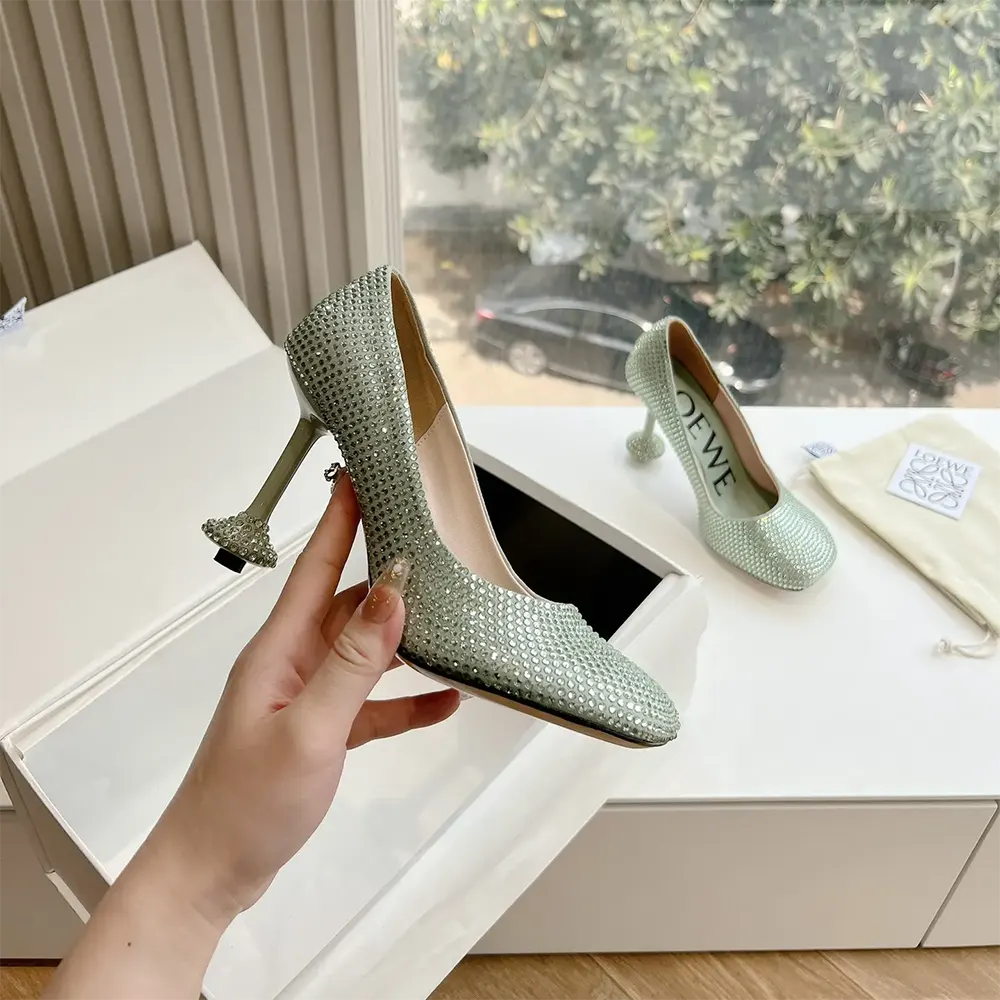 Loewe Women Toy Pump in Suede and Allover Rhinestones-Lime - image 7